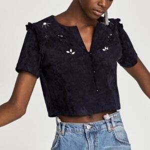 Zara faux Suede Beaded Crop Top women's size XS  (G5)